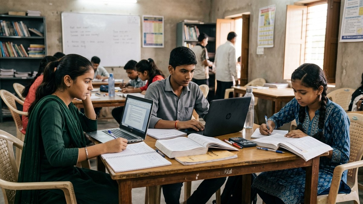 coaching class digital setup with Indian teacher using computer