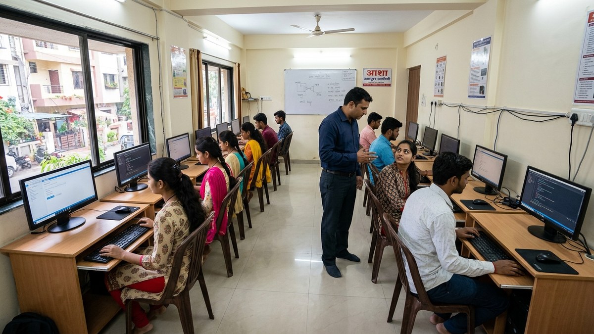 educator teaching computer skills at home India