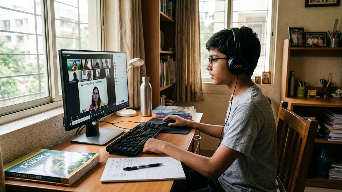 Indian student using computer for online learning