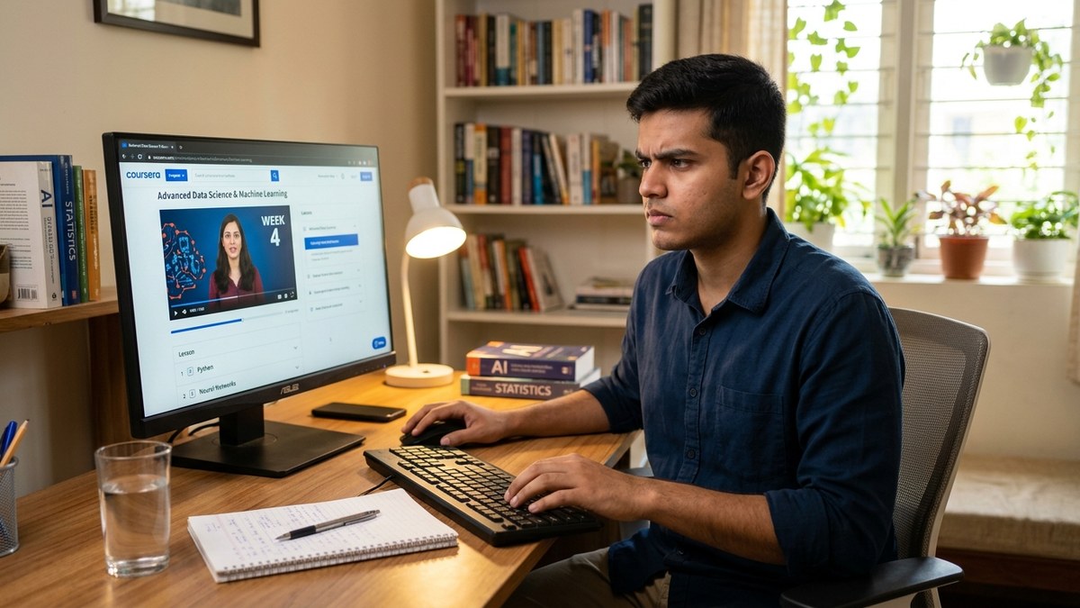 Indian student taking an online certification course