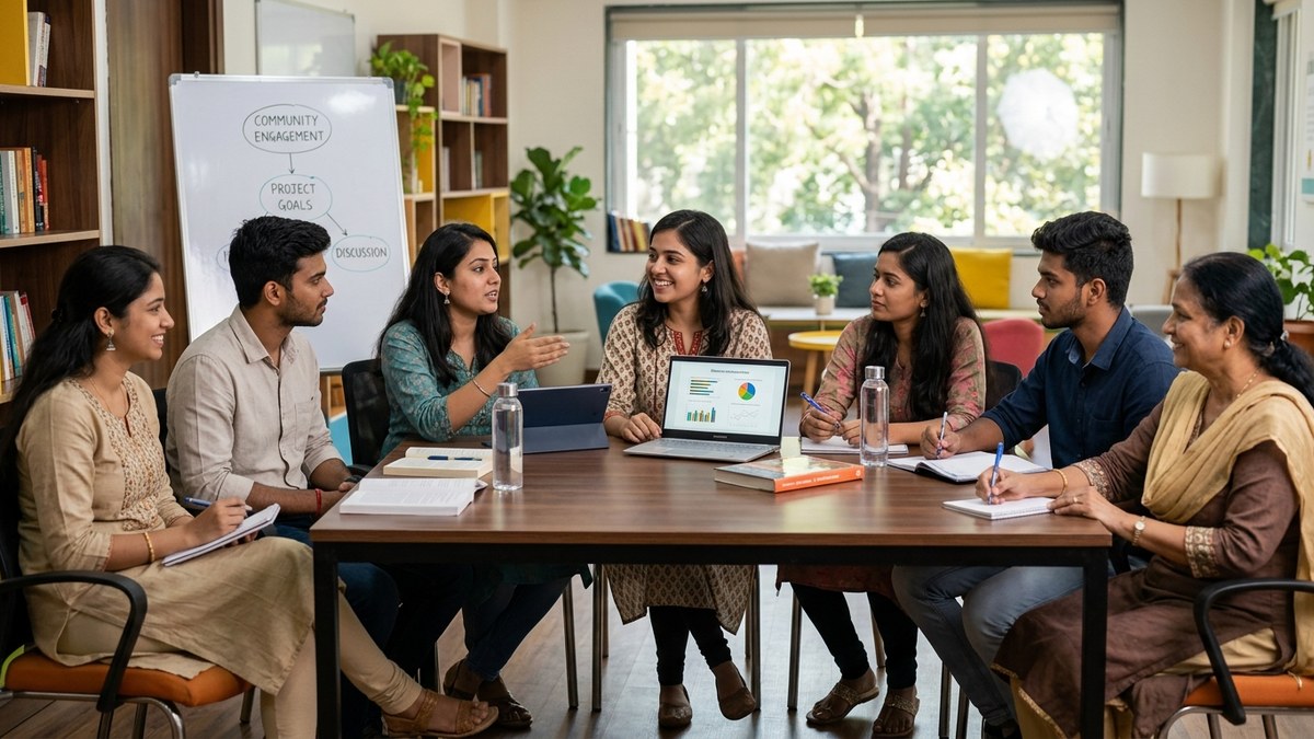 Indian community learning group with digital tools