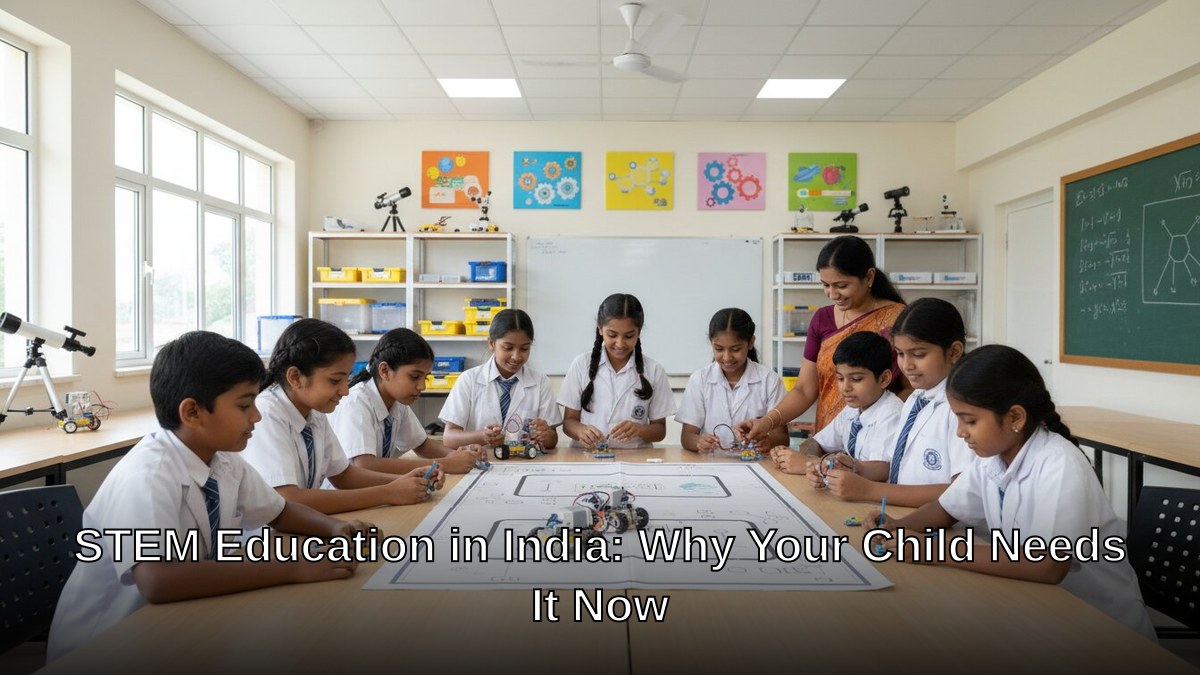 Indian children exploring STEM robotics and science kits in classroom