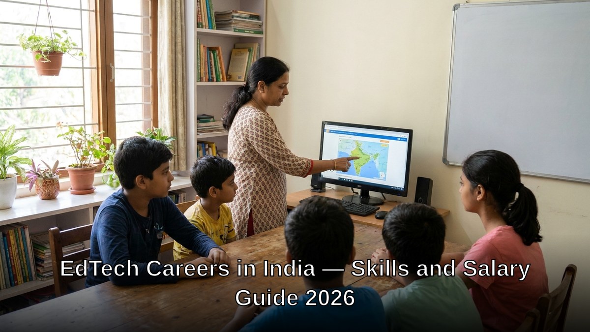 Indian educator teaching students using digital tools in a community learning centre