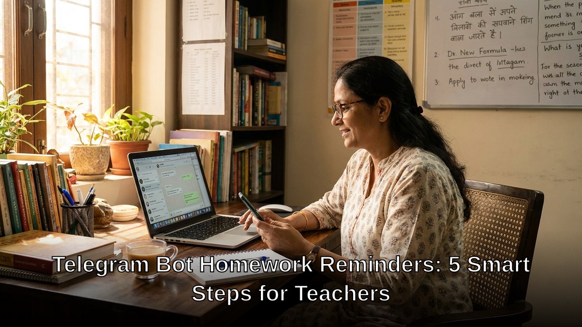Telegram bot homework reminders teachers use to message students from a laptop