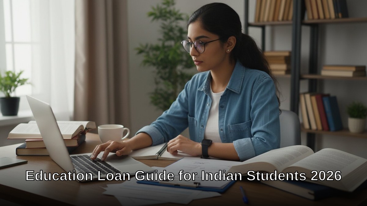 Indian student studying with laptop and education loan documents