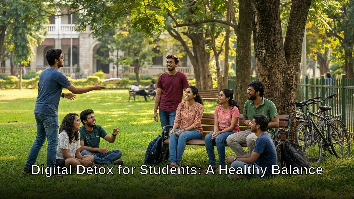 Indian students taking a break from screens, going outdoors