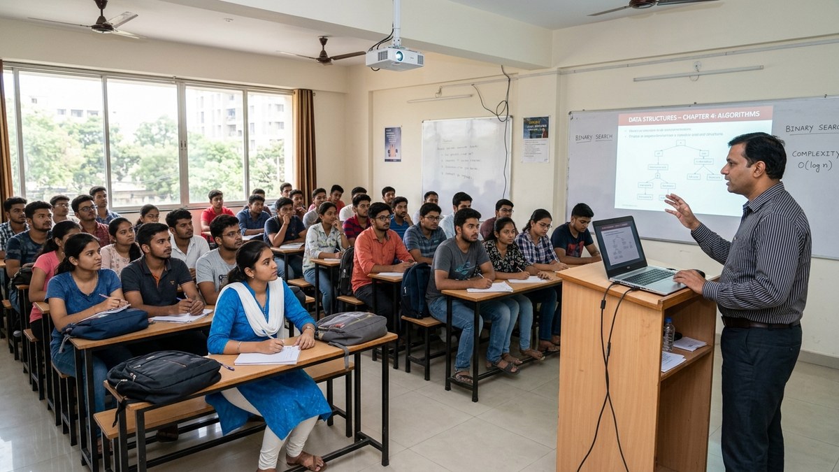AI tutoring setup in Indian coaching centre classroom