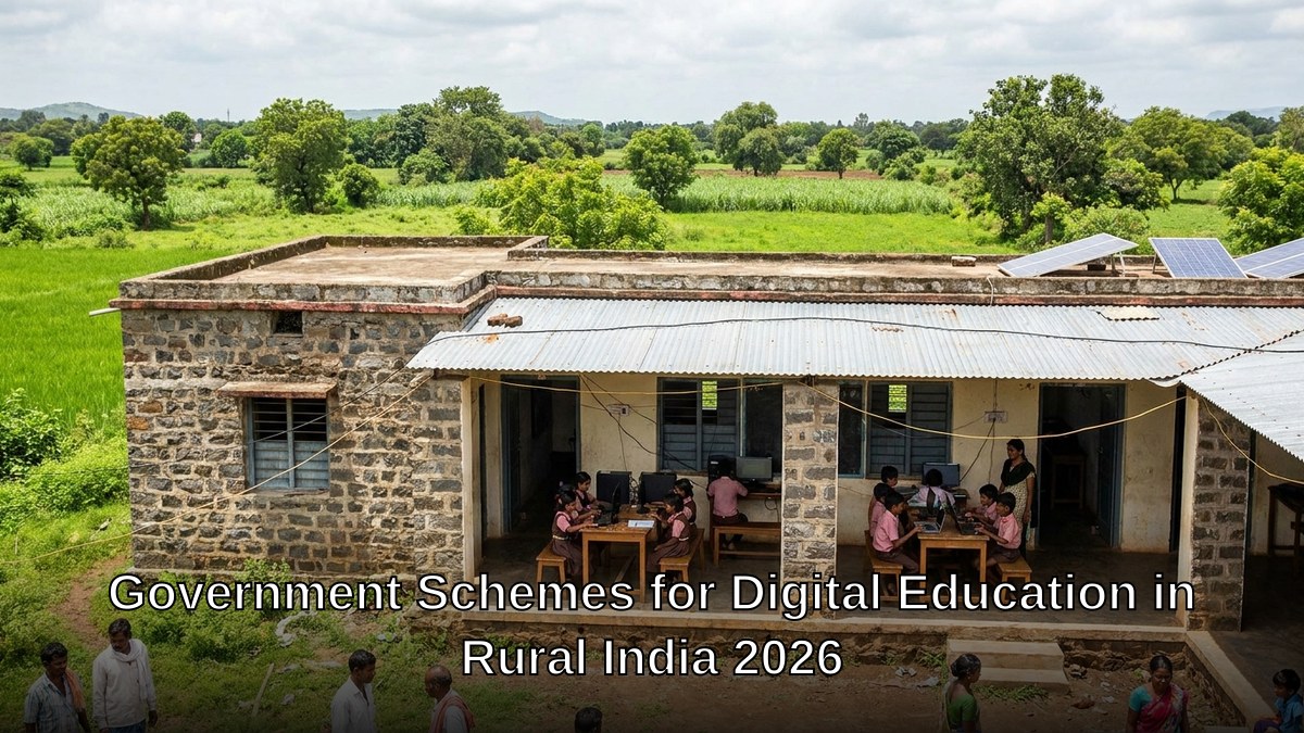 Rural Indian school students using computers for digital education under government scheme