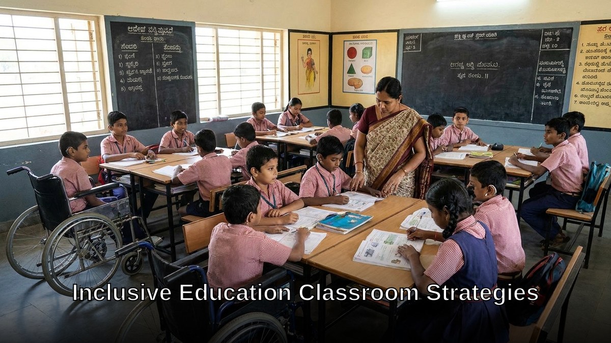 diverse Indian classroom with children of different abilities learning together