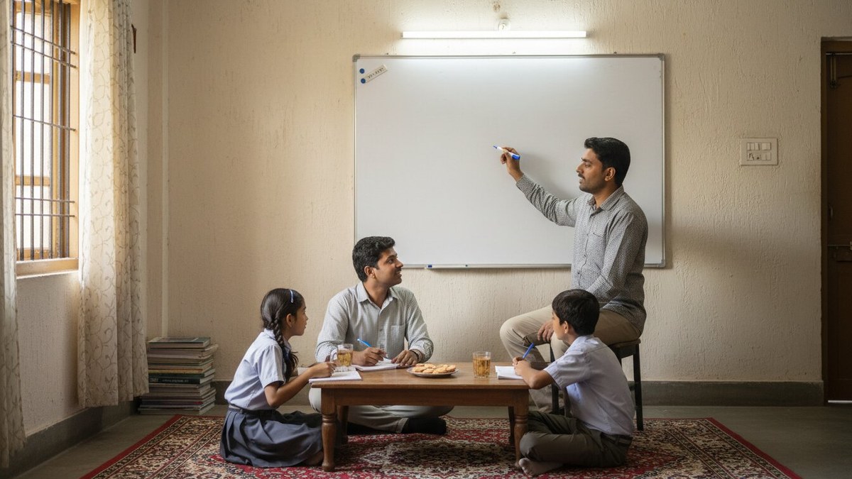 Indian tutor teaching students, a key step to get more home tuition students through quality classes