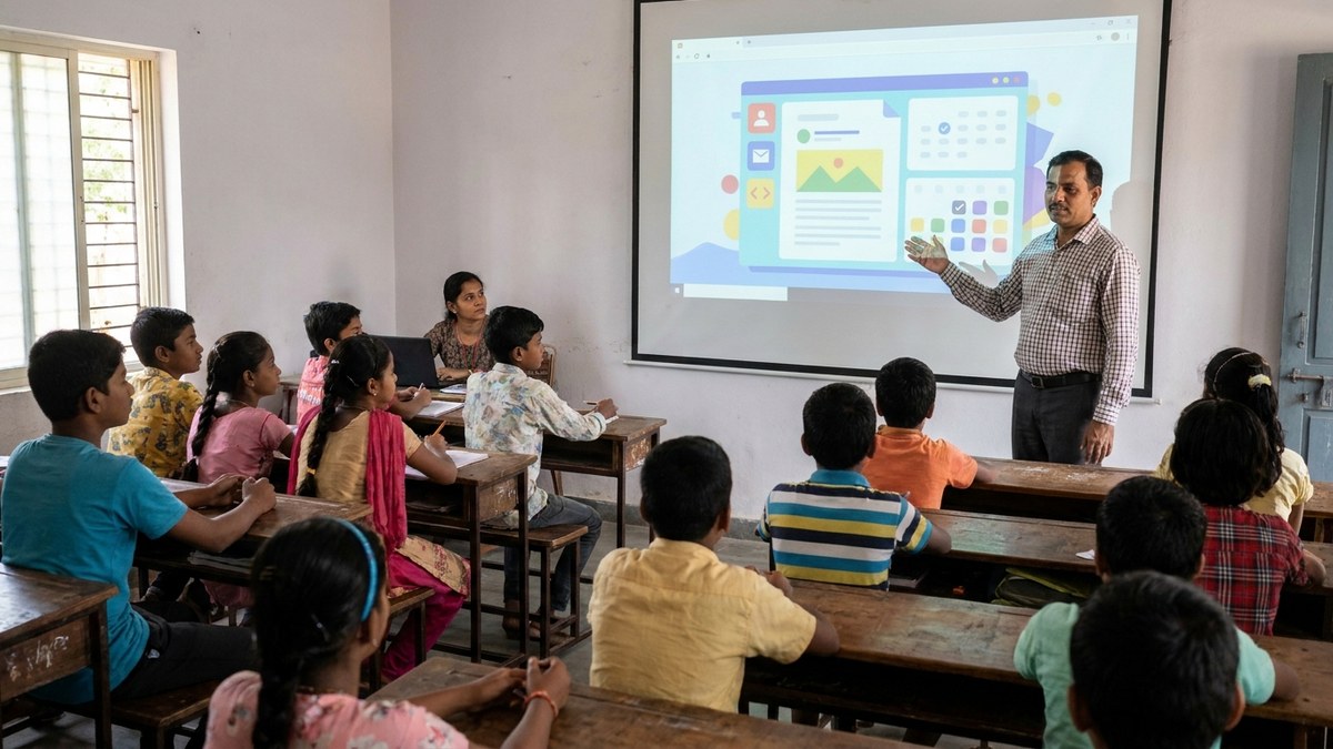 Indian teacher using Google Workspace tools in a classroom