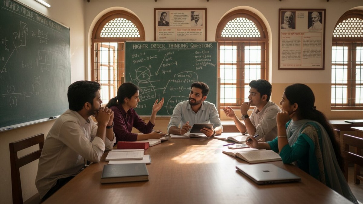 Indian students discussing higher order thinking questions in classroom