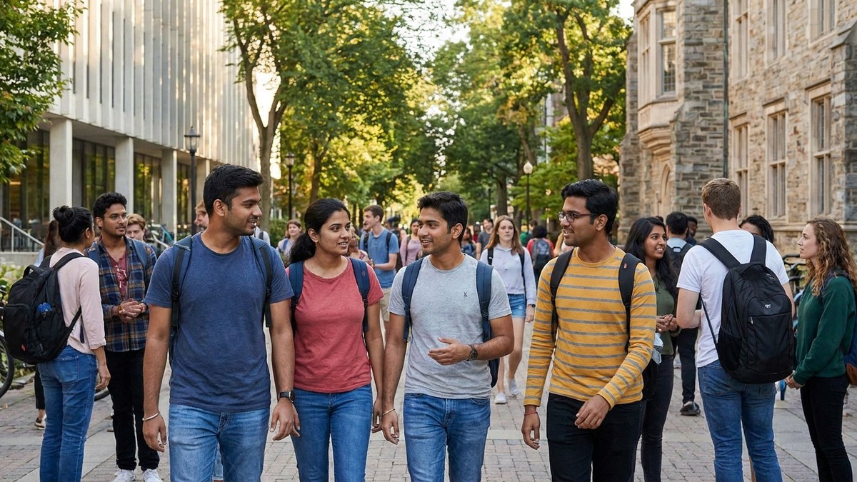Indian students at international university campus