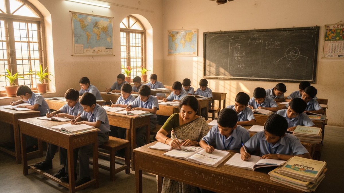 Indian students studying in a classroom