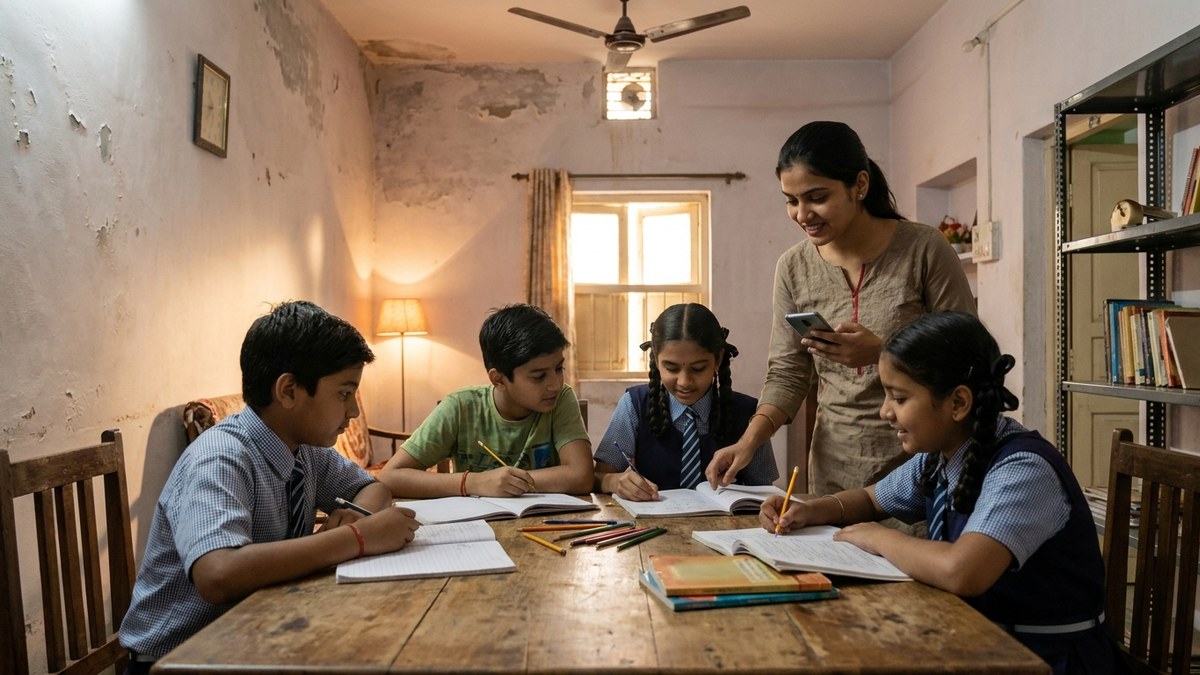 Tuition teacher sending assignments using WhatsApp Business for tutors