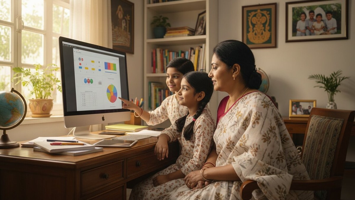 homeschooling socialization - Indian parent teaching child at home