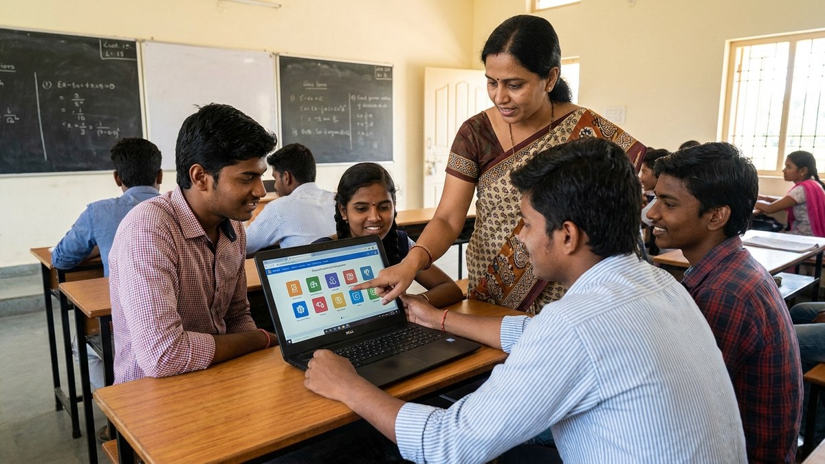 AI for students learning with digital tools in Indian classroom