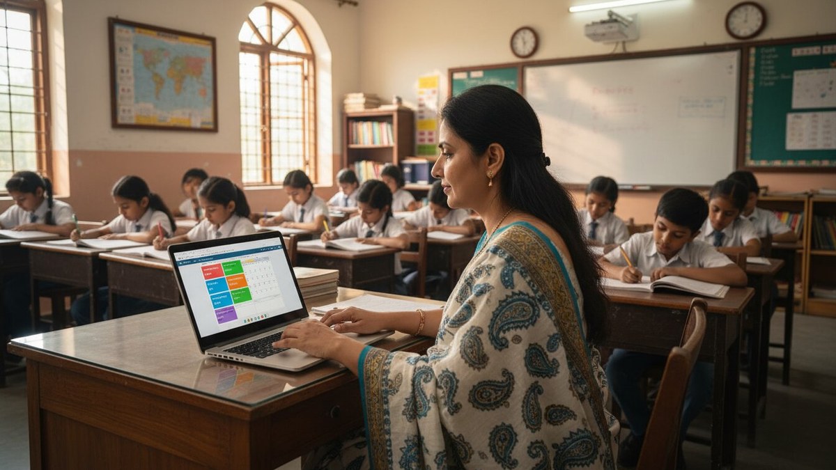 Telegram bot homework reminders teachers manage on a laptop during class