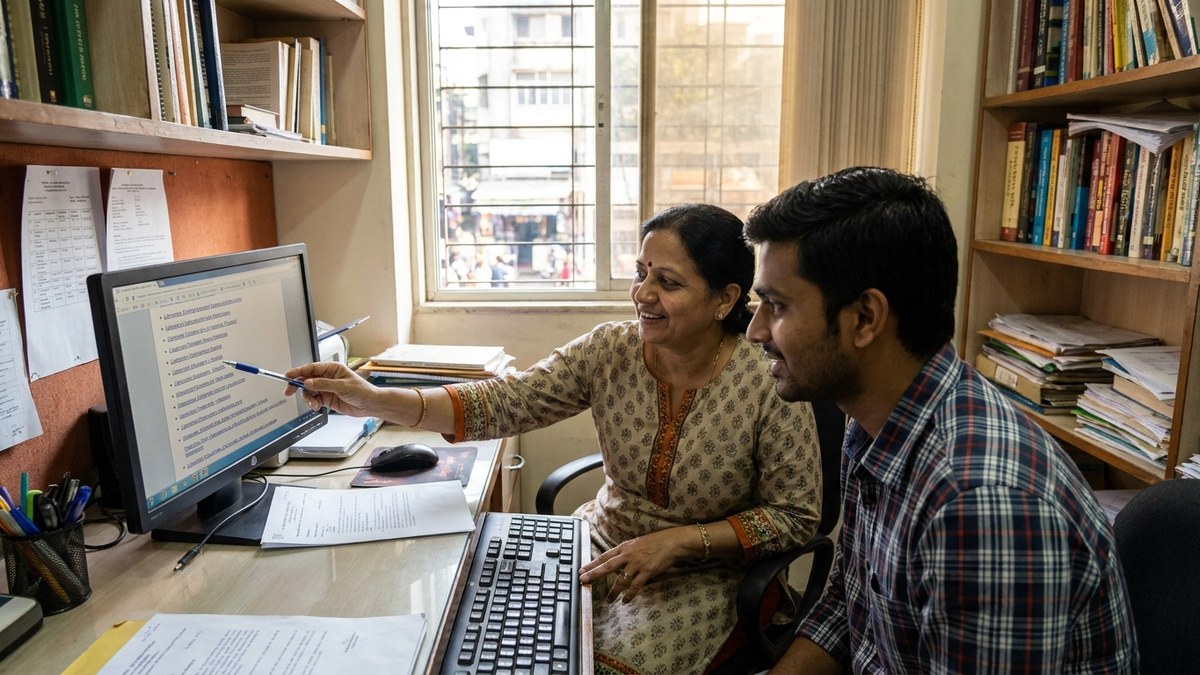 Indian career counsellor helping a job seeker with Skill India Digital register and course options