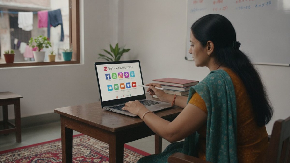 digital marketing course for teachers learning social media marketing on laptop