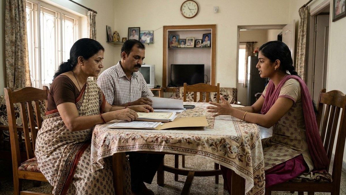 Indian parents checking credentials before home tuition for class 1