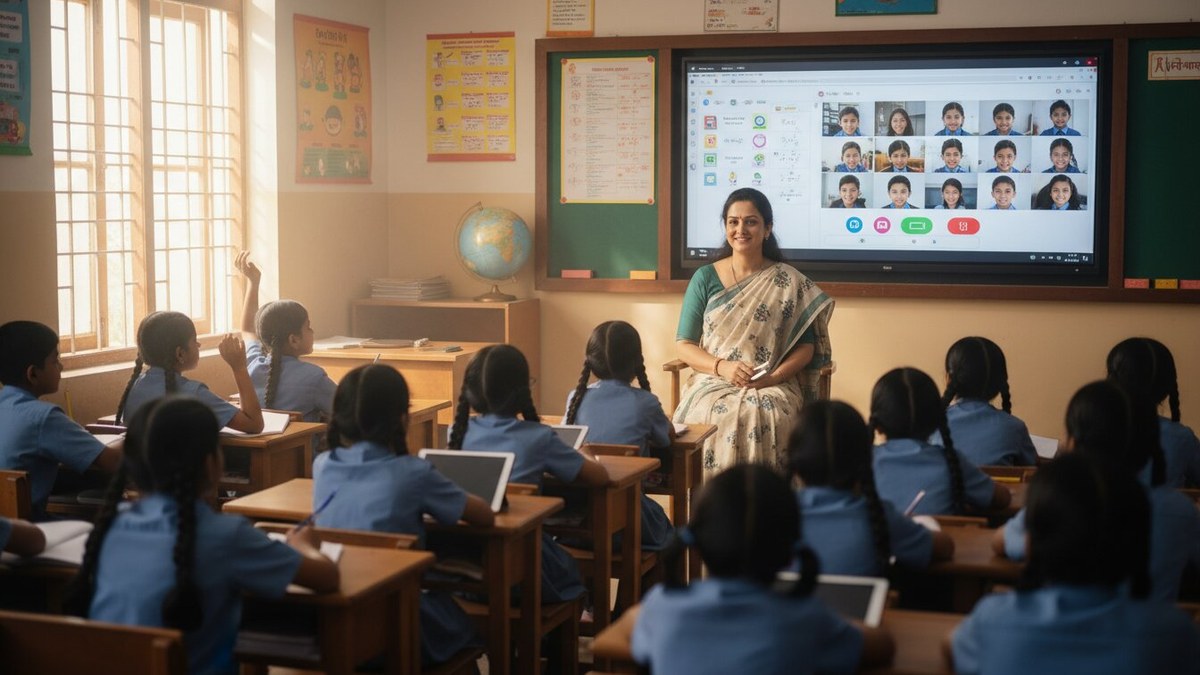 Indian teacher conducting online class