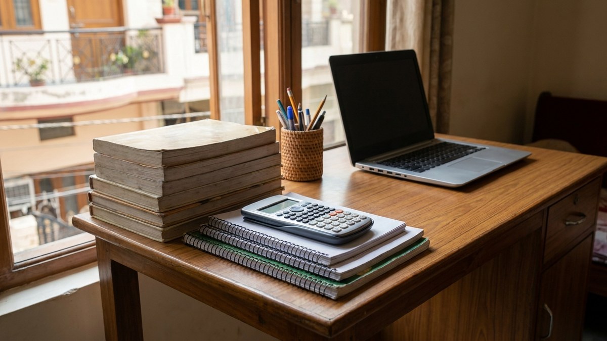 cambridge homeschooling in india - Cambridge curriculum cost breakdown at an Indian home study desk