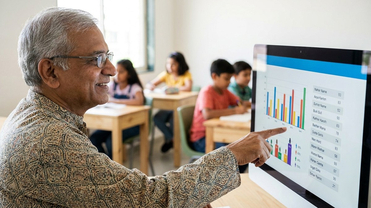 Educator reviewing quiz data created with interactive quizzes using AI