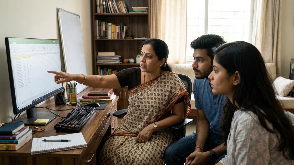Homemaker training young adults at a computer learning pod
