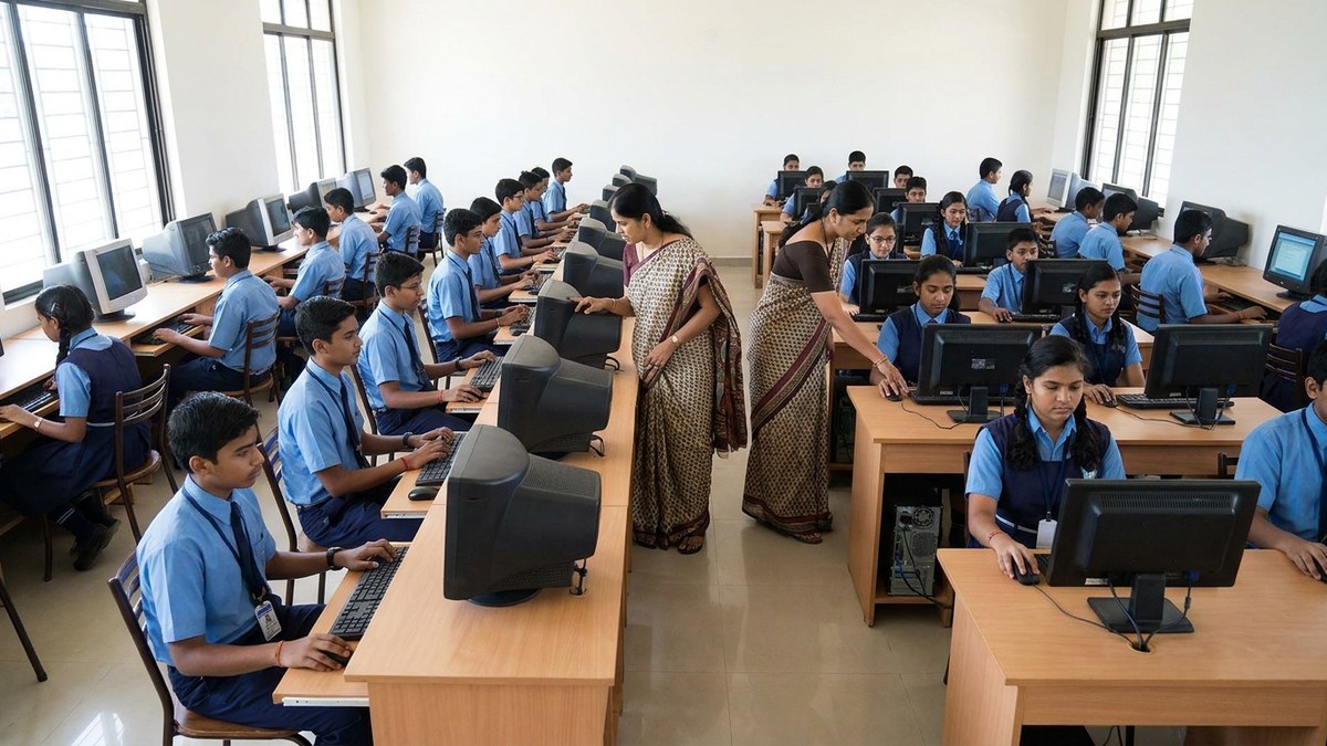 Indian school computer lab digital literacy for students