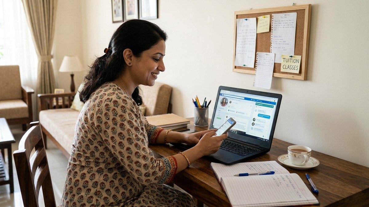 tuition class advertisement being created on a smartphone using digital marketing
