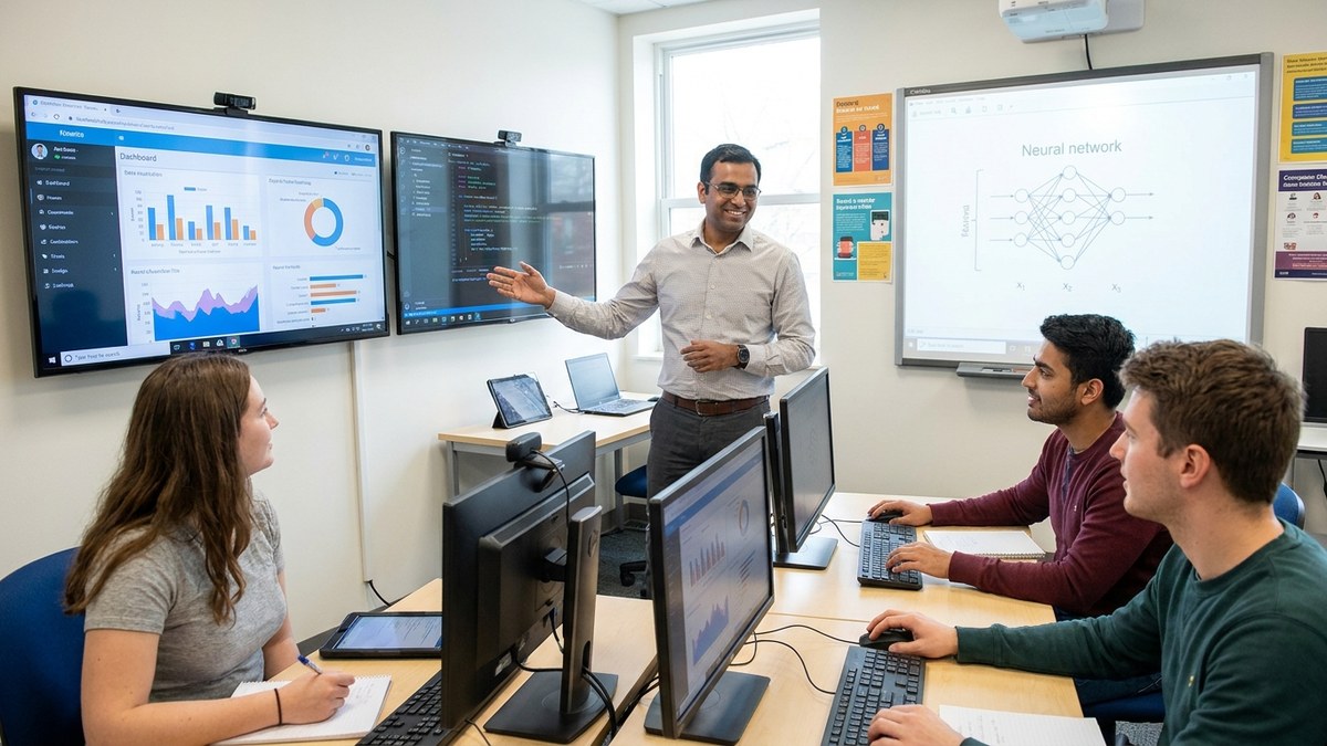 AI tools for homework demonstrated by an Indian educator with students
