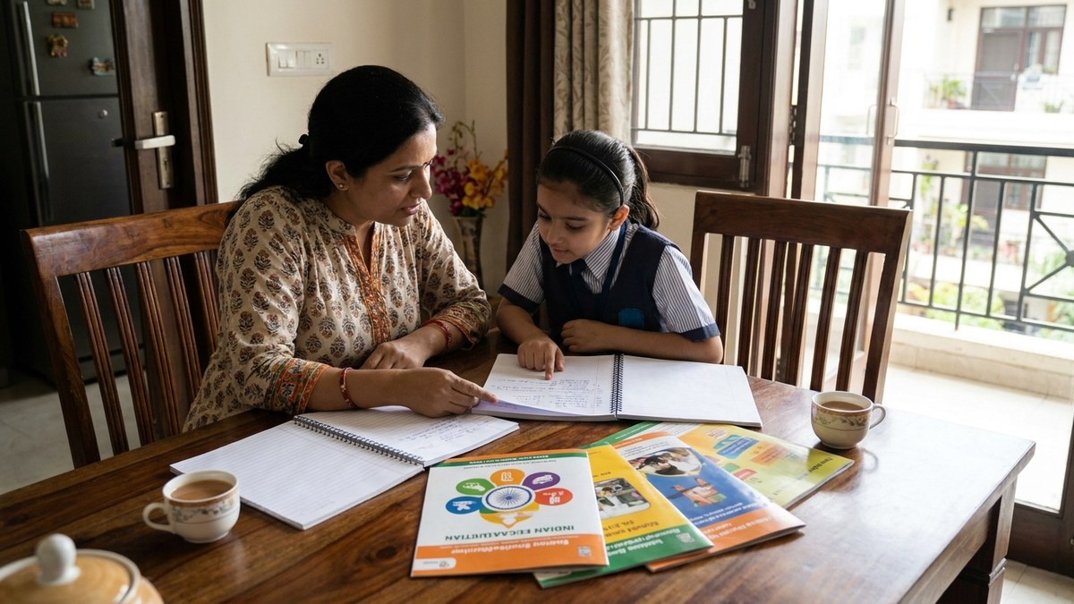 Indian parent and child comparing home tuition and coaching options