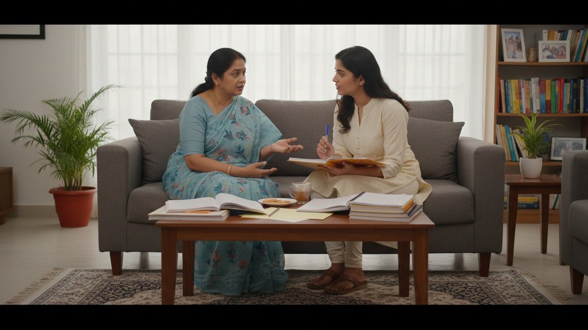 Parent discussing child's progress with tutor