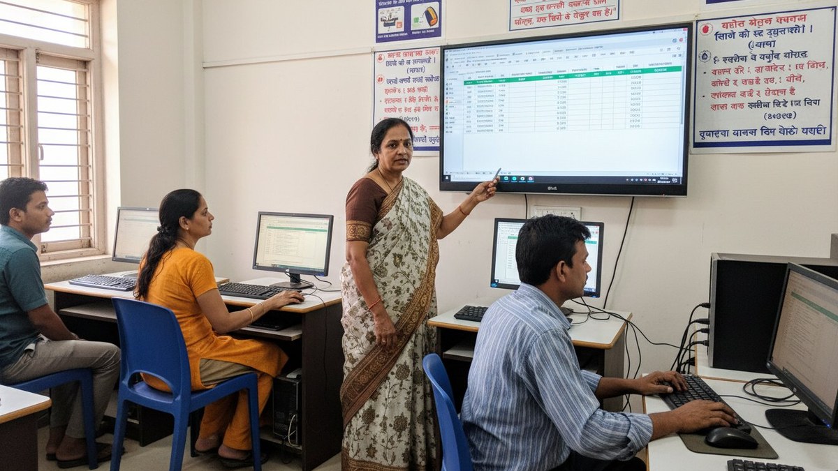 Indian educator teaching MS Office and typing to adult learners